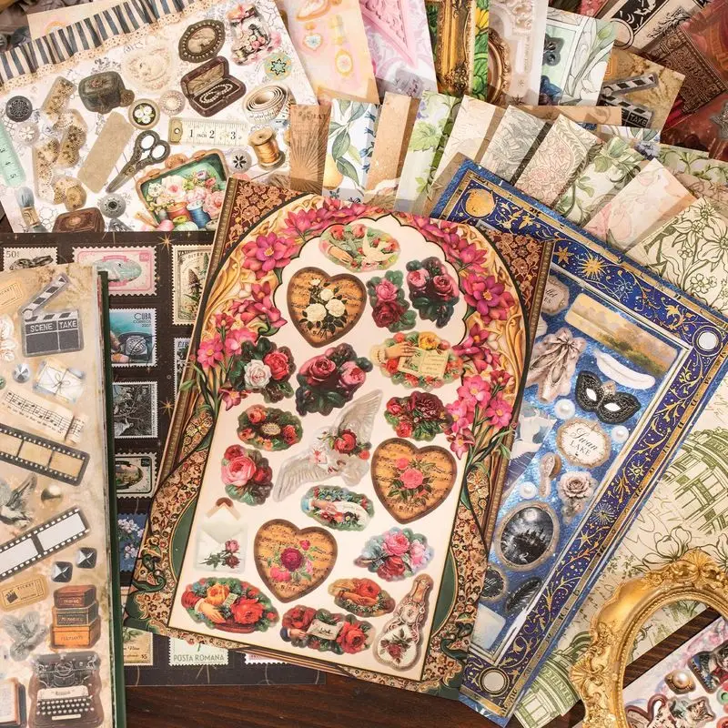 30Pcs Coated Paper Landscape Sticker Book, Vintage Treasury Series, Retro Antique Scene Stickers for Journal Scrapbook