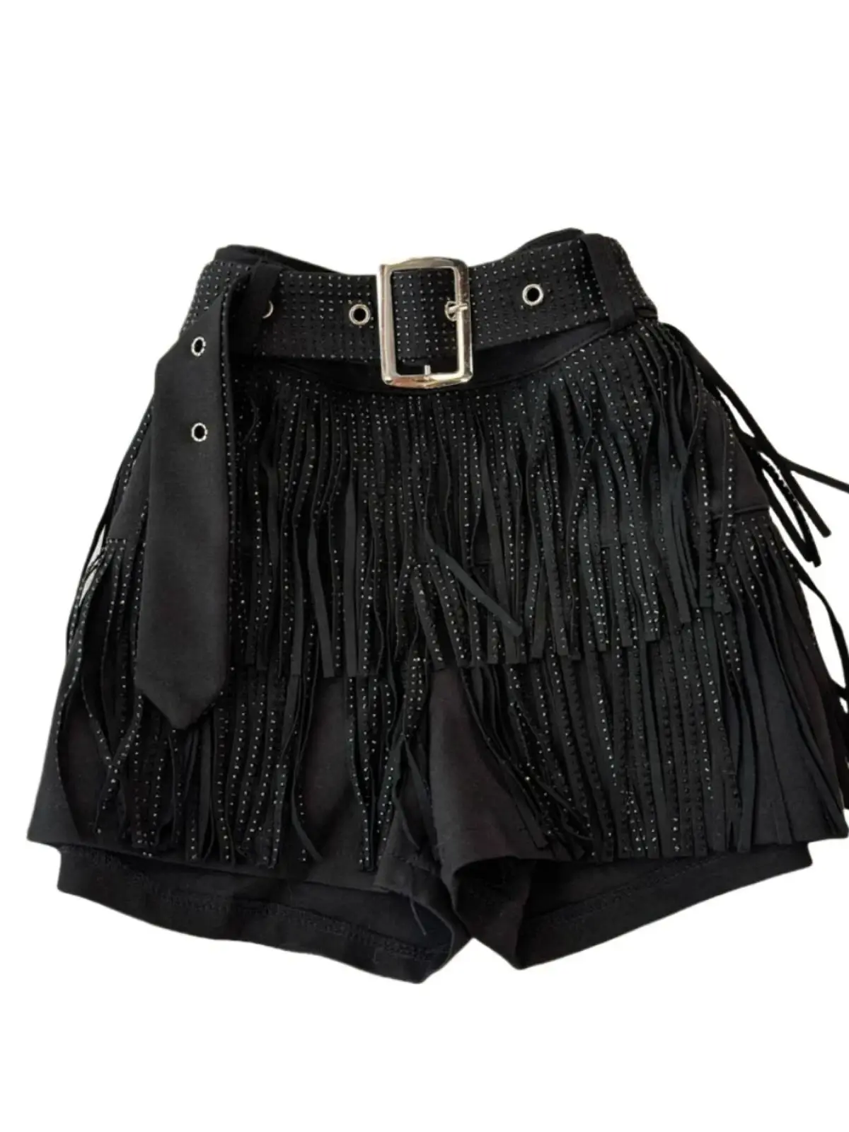 블랙 다이아몬드 스터드 프린지 반바지 한국어 버전 패션 섹시한 중반 허리 댄스 핫 바지 다목적 여성 반바지 여름 신작