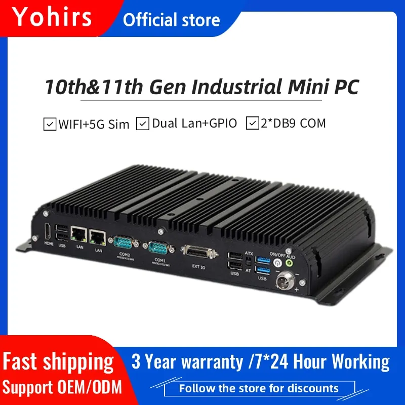 11th Gen Industrial Mini Pc Intel Core i5 i7 10210U 10810U 1135G7 1165G7 Dual Lan Ports GPIO 5G Sim Wifi casing Aloi aluminium