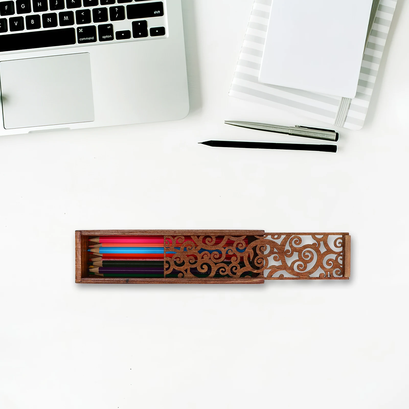 

Stationery Storage Box Large Pencil Case Hardwood Craft ganizer Desk Containers Marker Holder Wooden Elegant Lace Design