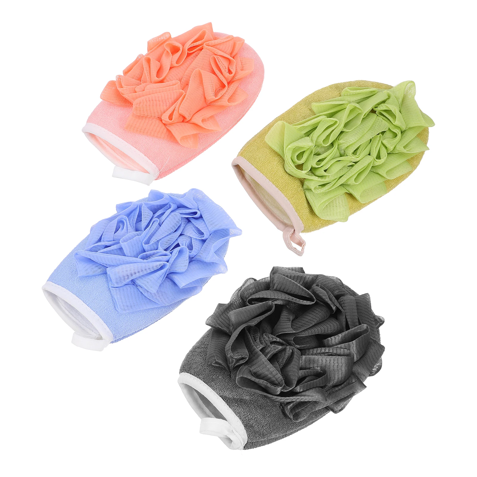 

4pcs Bath Ball Shower Ball Bubble Making Gloves Thick Soft Exfoliating Reusable PE Material Green Gray Bath Towel