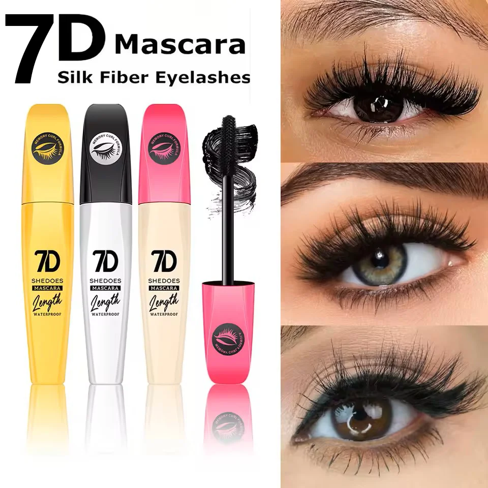 1 peça 7D olho preto preto é sedoso, fácil de aplicar, durável, encaracolado, em forma, à prova d'água, cosméticos de maquiagem para os olhos
