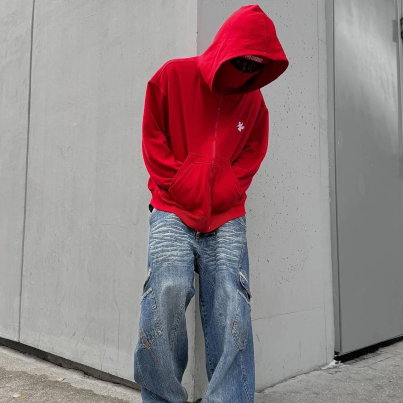 Y2k retro multi-color new double hat windproof and warm outdoor gothic hip-hop hoodie jacket with patchwork design sense hoodie