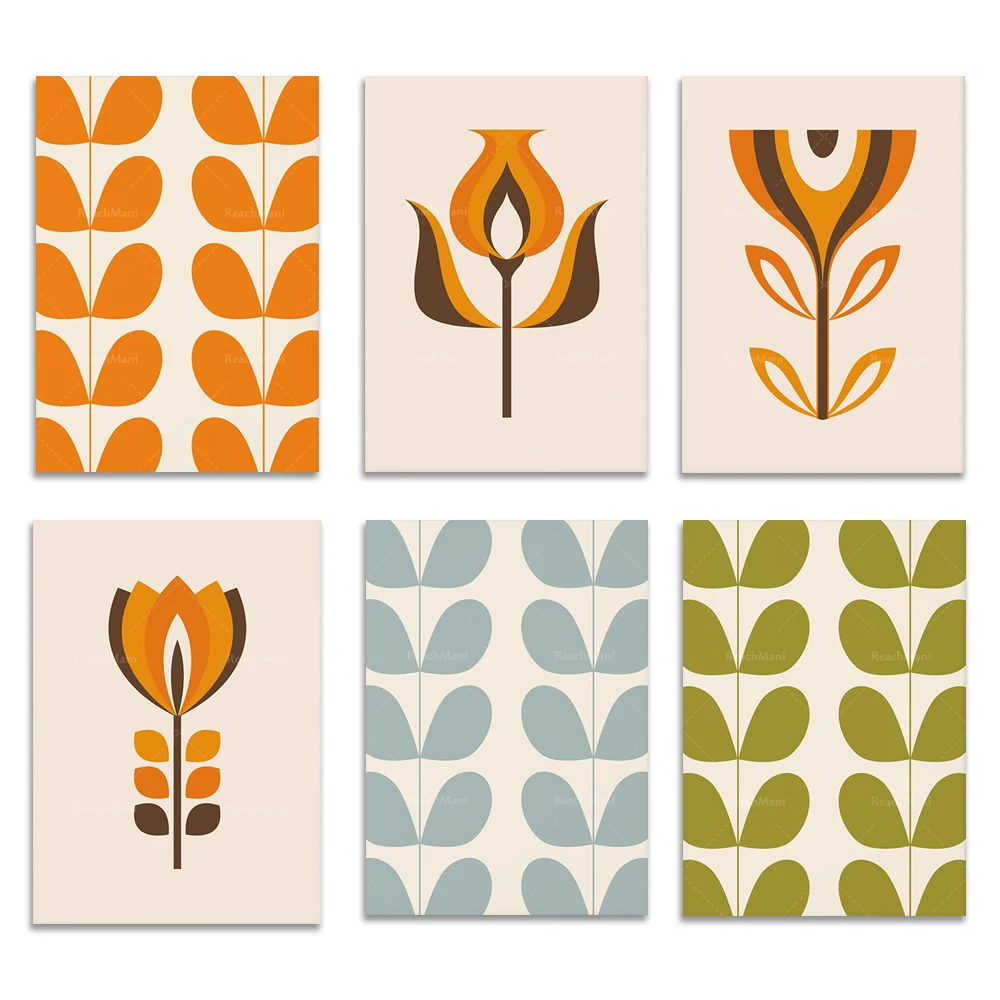 

ArtModern Abstract Medieval Floral Poster Orange Canvas Print Painting Wall Art Picture Living Room Home Decor