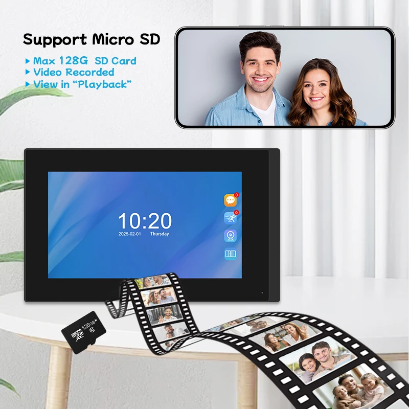 لاسلكي واي فاي جرس باب يتضمن شاشة عرض فيديو 1080P AHD باب الهاتف كاميرا مع 7 بوصة تعمل باللمس للرؤية الليلية PIR APP فتح الاتصال الداخلي عبر الفيديو #6