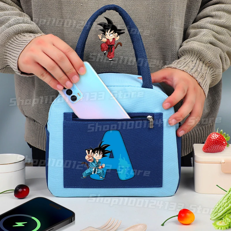 

Dragons Ball Kids Hand Lunch Bag Cute Letters Anime Print Game Trend Boy Student Back School Lunch Case Man Picnic Insulated Box