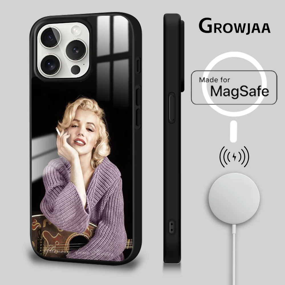 M-Marilyn M-Monroe Decorative Phone Case For iPhone 16 15 14 13 12 11 Pro Max Plus Mini Magsafe Mirror Wireless Magnetic Cover