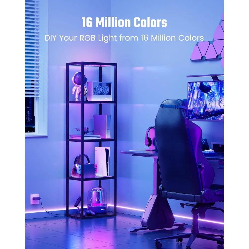 خزانة عرض SUPERDANNY مع ضوء RGB، خزانة كوريو مع جهاز تحكم عن بعد/تطبيق، مصباح أرضي LED قابل للتعتيم مع أرفف، شاشة زجاجية