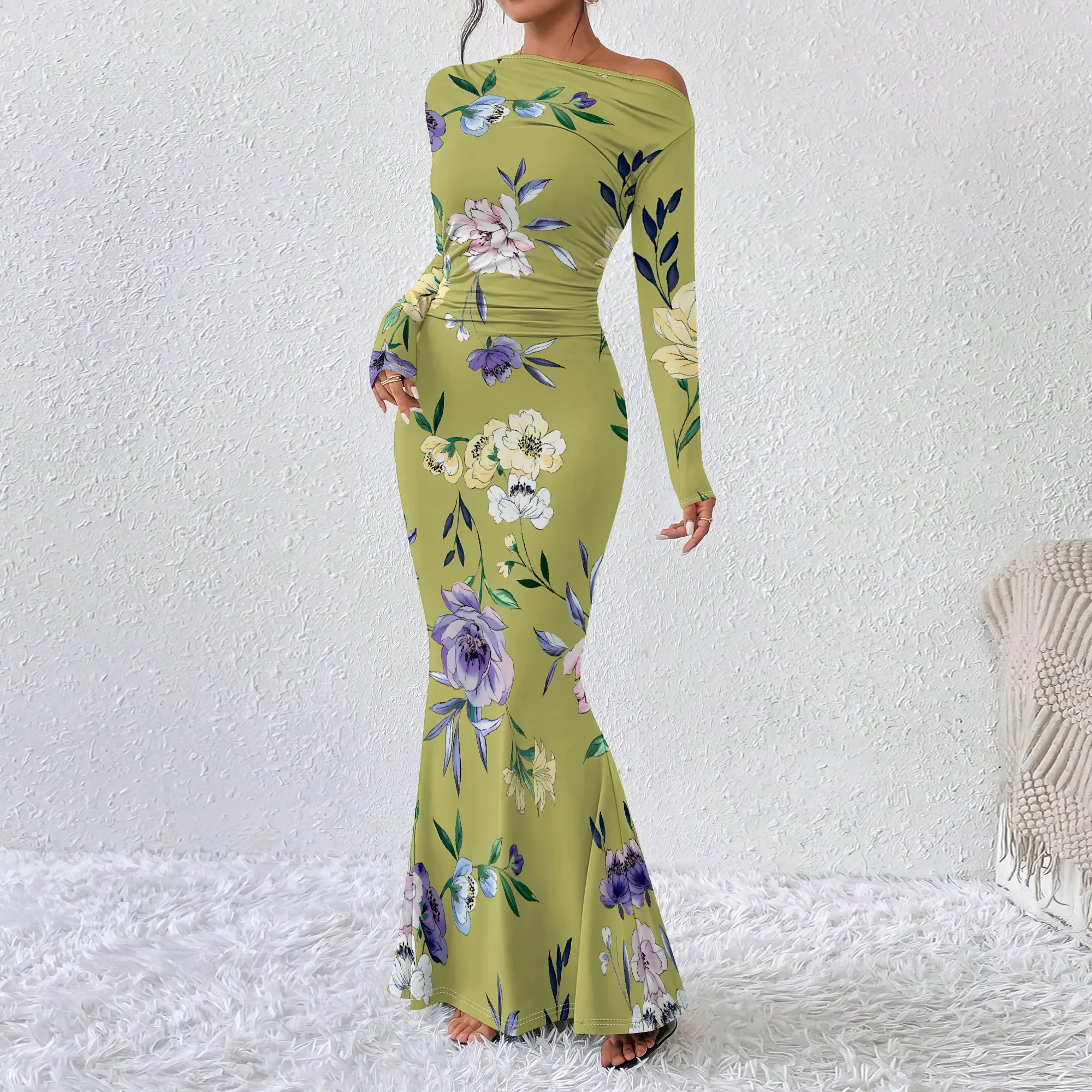 

Nupusa Floral Print Off Shoulder Long Sleeve Maxi Dress