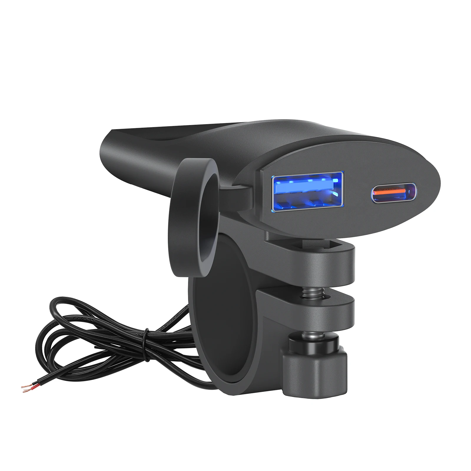 12V-24V Motorcycle Handlebar Charger Adapter PD + QC3.0 Dual USB Port Fast Charging Ultra Thin USB A + Type C Phone Charger IP67