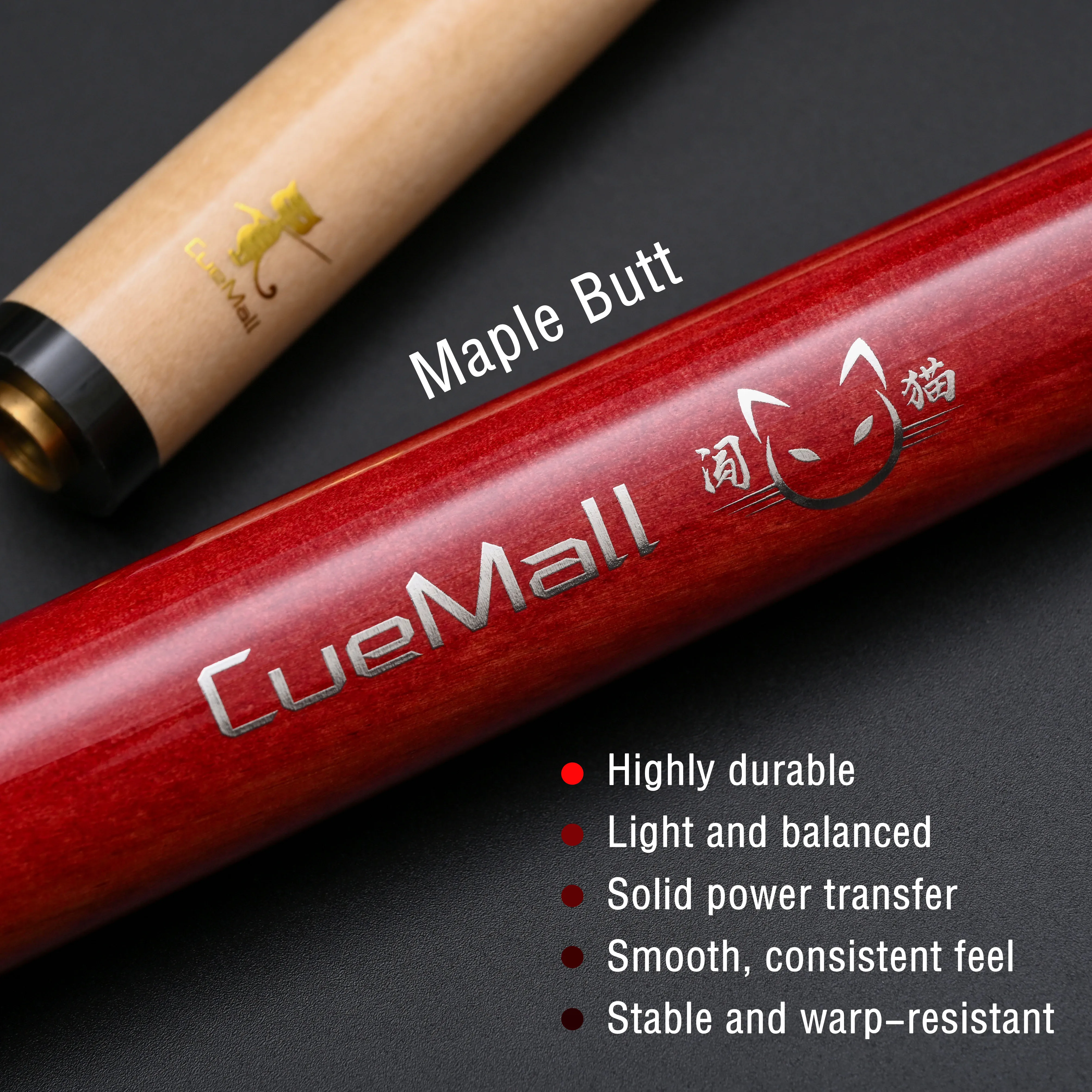 عصا البلياردو الفاخرة من Cue Mall مع وصلة توصيل سريعة من الفولاذ المقاوم للصدأ وطرف متعدد الطبقات ملون