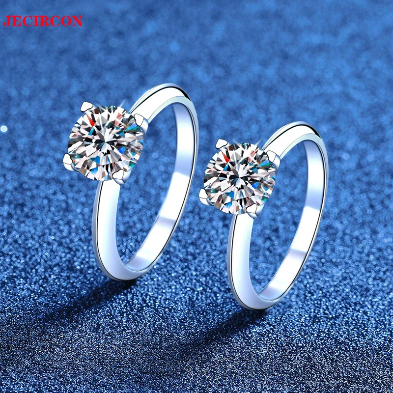 

Женское кольцо JECIRCON из стерлингового серебра S925, классическое круглое обручальное кольцо с муассанитом 1/2 карата, простое бриллиантовое кольцо с сертификатом GRA