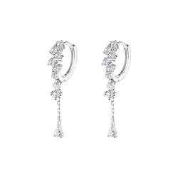 925 Sterling Silver tassel hoop Earrings Temperament Inlaid Zircon for Women Wedding Jewelry Accessories
