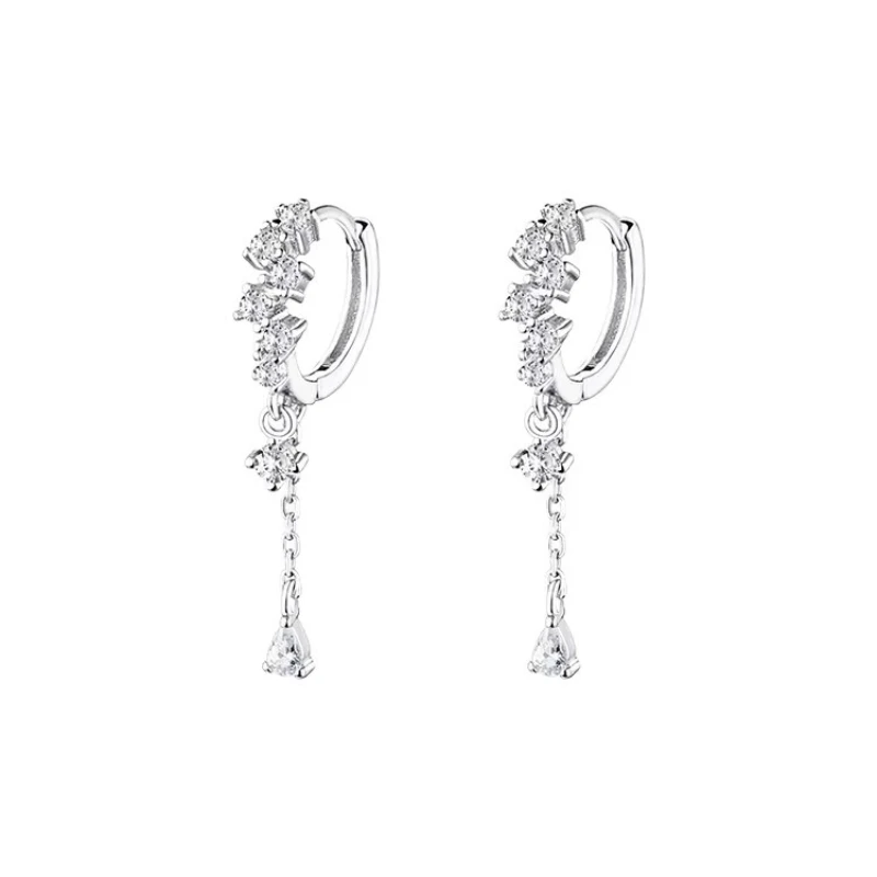 925 Sterling Silver tassel hoop Earrings Temperament Inlaid Zircon for Women Wedding Jewelry Accessories