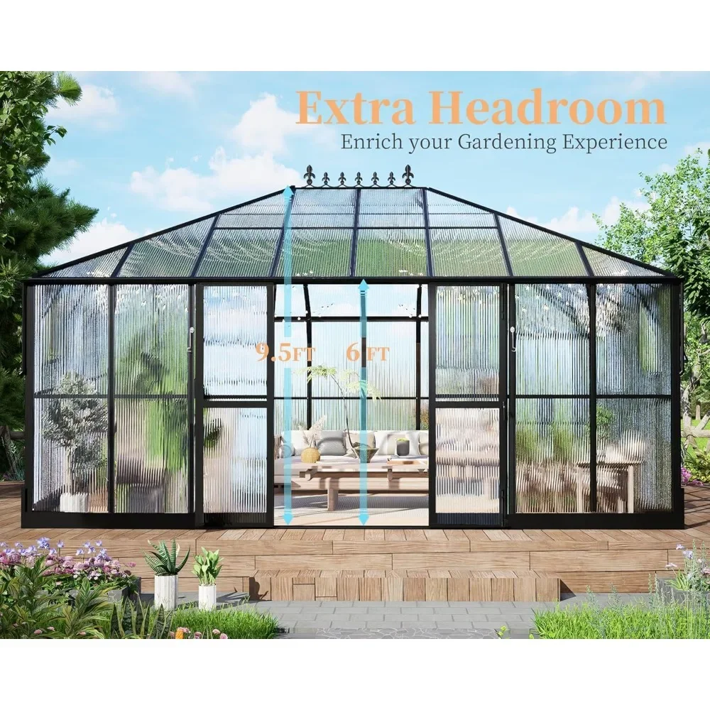 Greenhouse, Polycarbonate Greenhouses, Greenhouses Kit with Widened Lockable Doors,Sunroom, Greenhouse