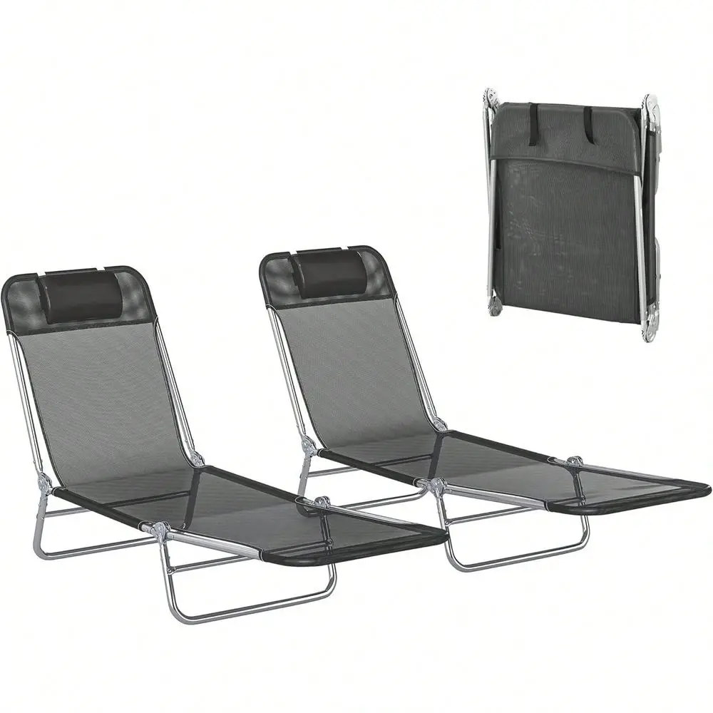 

Folding Chaise Lounge Chairs, Pool Sun Tanning Chairs With Reclining Back, Breathable Mesh Seat, Headrest For Beach, Ya