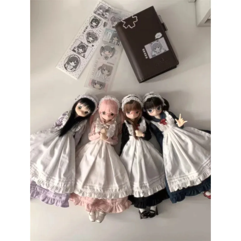 فستان 4-قطعة مجموعة azone/ob22 ملابس دمى أسود أزرق وردي خادمة التفوق متعدد الألوان زي دمى هدايا اكسسوارات