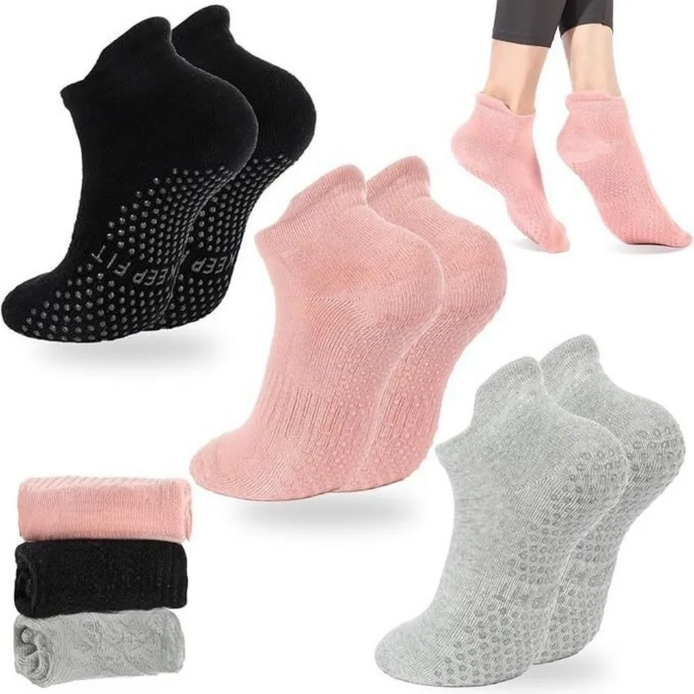 Women's Mesh Cotton Yoga Socks with Anti-slip Silicone Dots, Short Socks for Indoor Fitness and Pilates