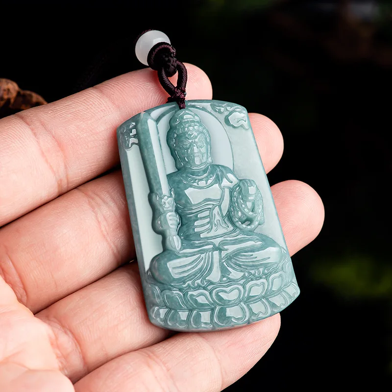 الطبيعية A-الصف الجاديت غير المنقولة مينغ وانغ المياه الزرقاء قلادة من اليشم زودياك علامة الديك الحارس الإله بوذا الذكور والإناث #3