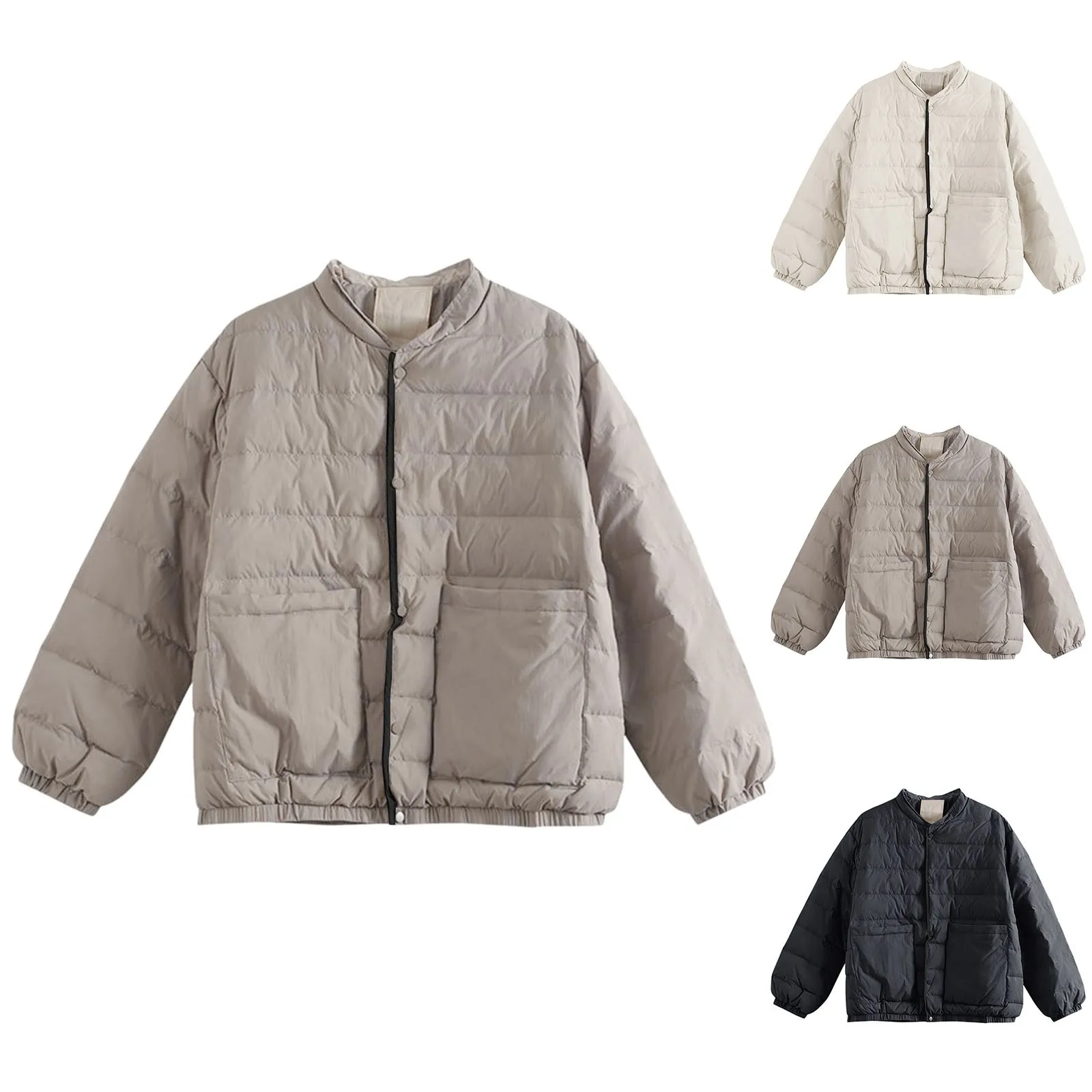 

Женская свободная куртка, новинка сезона осень-зима 2024, женское однотонное пальто с длинным рукавом, однобортная теплая хлопковая куртка с круглым вырезом