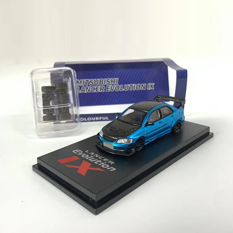 CM 1/64 Model Car Lancer EVO IX Voltex Refitting Alloy Die-Cast Vehicle Carbon Blue Collection