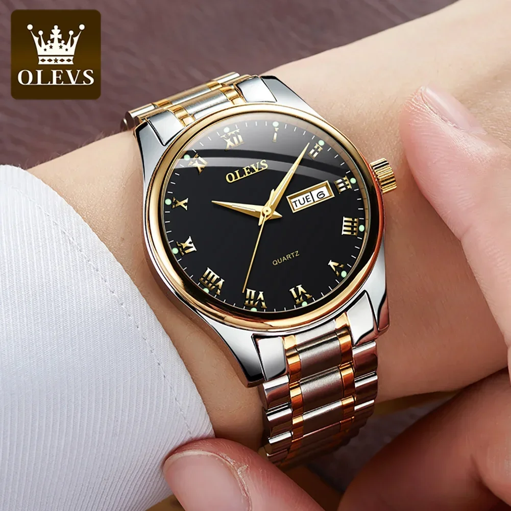 OLEVS origineel quartz horloge voor heren luxe roestvrijstalen herenhorloges waterdicht lichtgevende lederen band datum week polshorloge