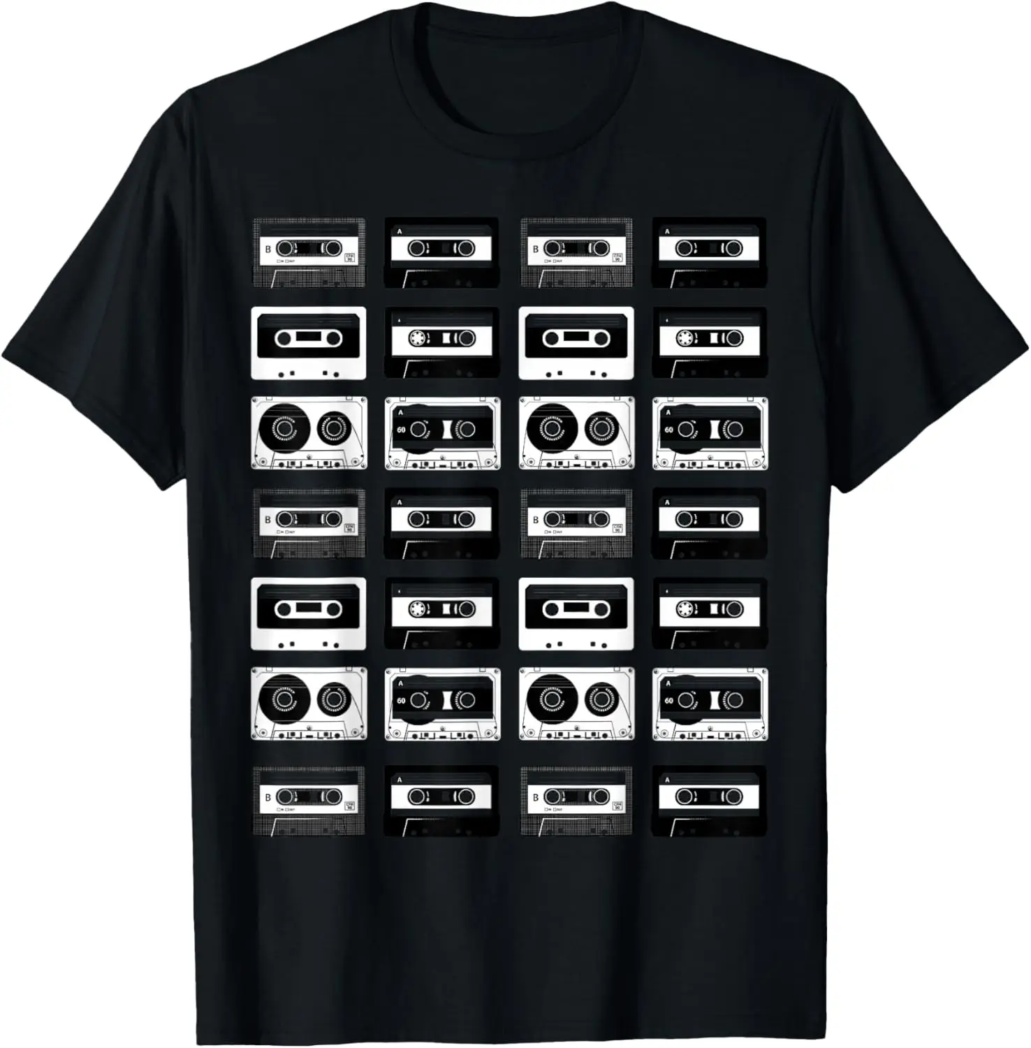 Cassette Tapes Mixtapes 1980s Music Radio DJ Graphic T-Shirt Short Sleeve Cotton Casual Tees