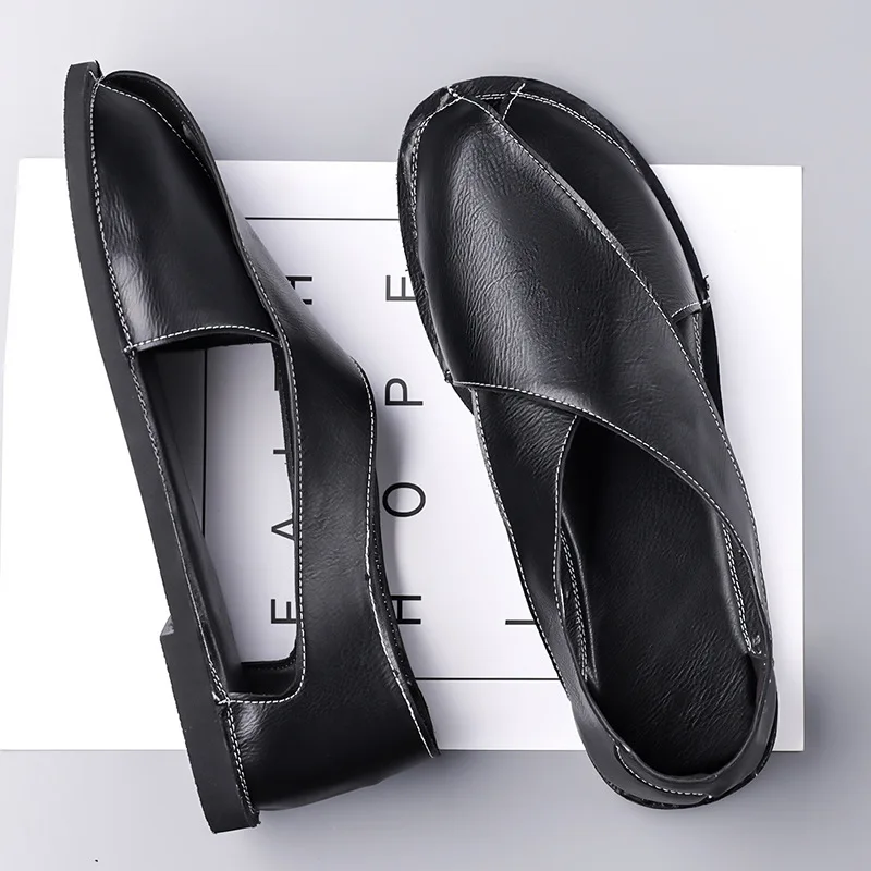 

New Beach Men Casual Leather Sandals Summer New British Style Soft Bottom Business Shoes Breathable Roman Sandals Outdoor Sandal