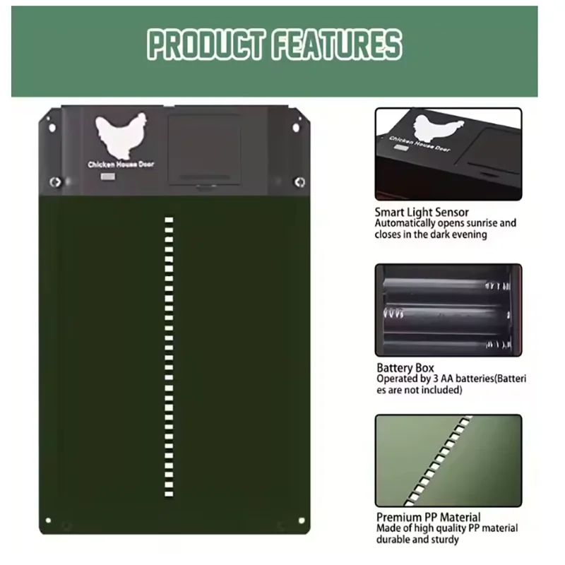 Automatic Chicken Coop Door Chicken House Door Light Sensor Farm Chicken Opener Pets Duck Cage Door