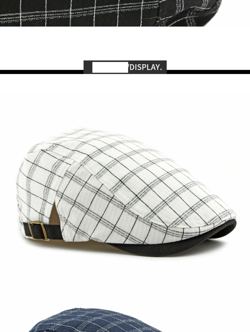 HT5057 Baskenmützen für Herren und Damen, Vintage Künstler-Mütze, Karierte Baskenmütze, Herren- und Damen-Flatcap, Frühling-Sommer Verstellbare Baskenmütze – Detail 6