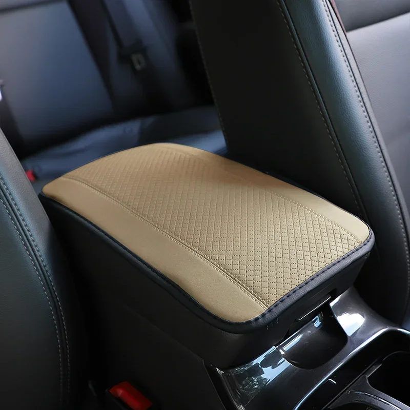 Car Armrest Pad Fiber Leather Armrest Box Pad Car Accessories, Embossed Double-line Anti-slip Central Armrest Box Cover Pad
