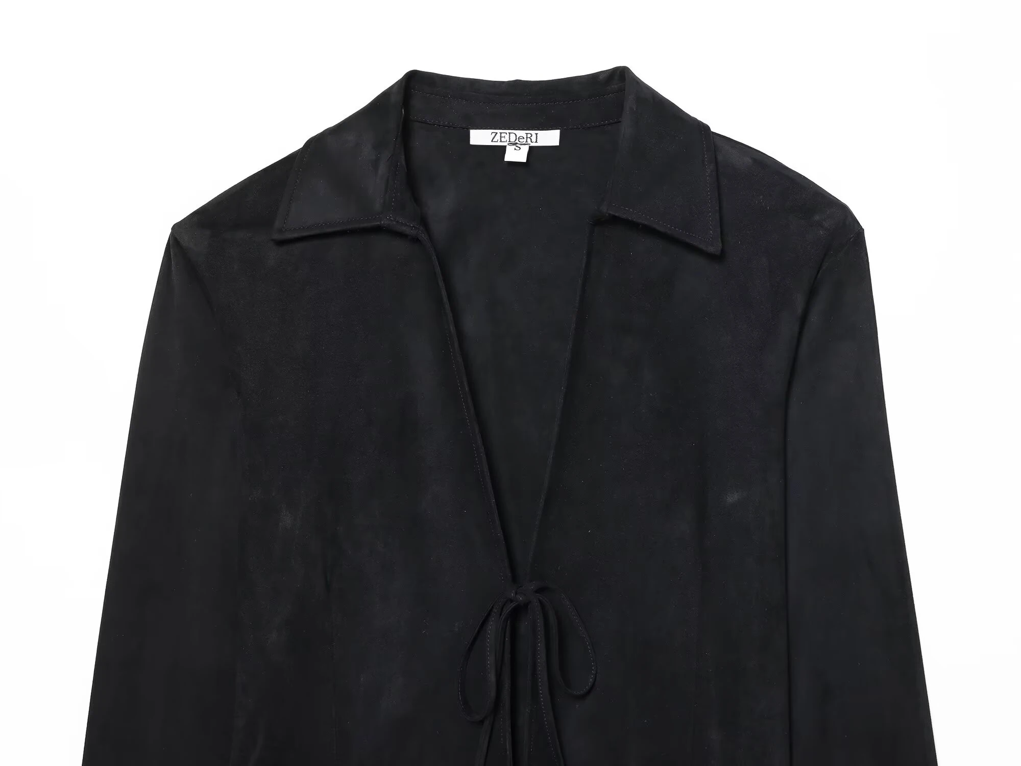 DEEABAE European and American Winter New Product Women's Sexy Style V-neck Strap Waist Collection Suede Effect Strap up Shirt