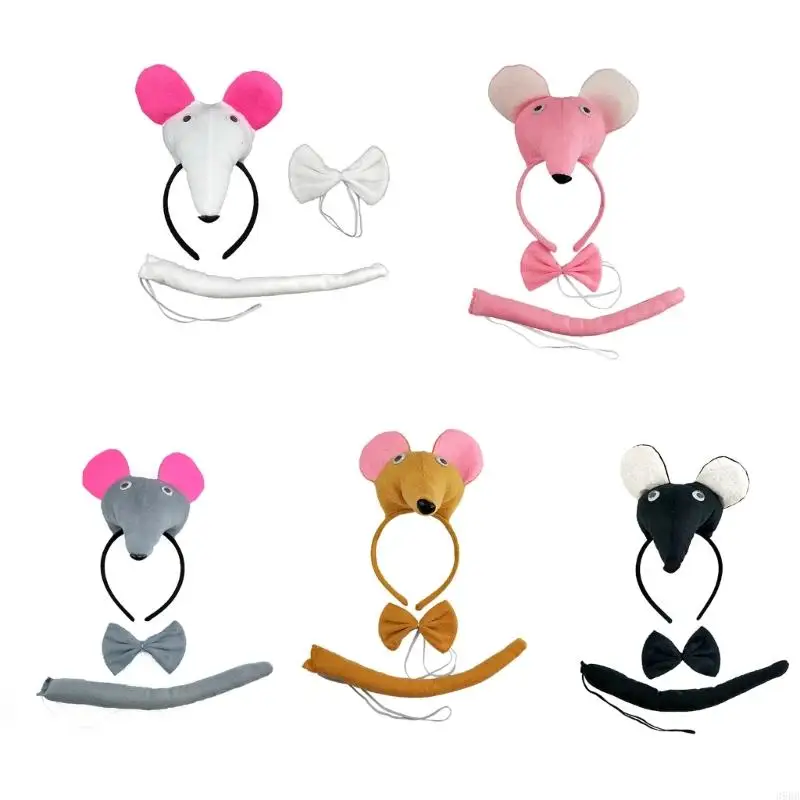 

Girls Mouse Costume Headband Necktie Tail Stage Props Set Halloween Party Anime Costume Accessories Kids Photo Props