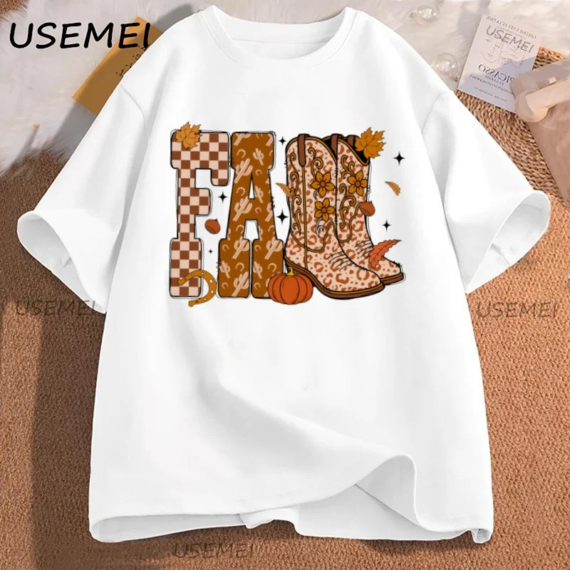 

Cowboy Checkered Fall Pumpkin T Shirt Howdy Autumn T-Shirt Cowboy Boots Cow Western Halloween Ghost Tshirt Women Clothes Tops