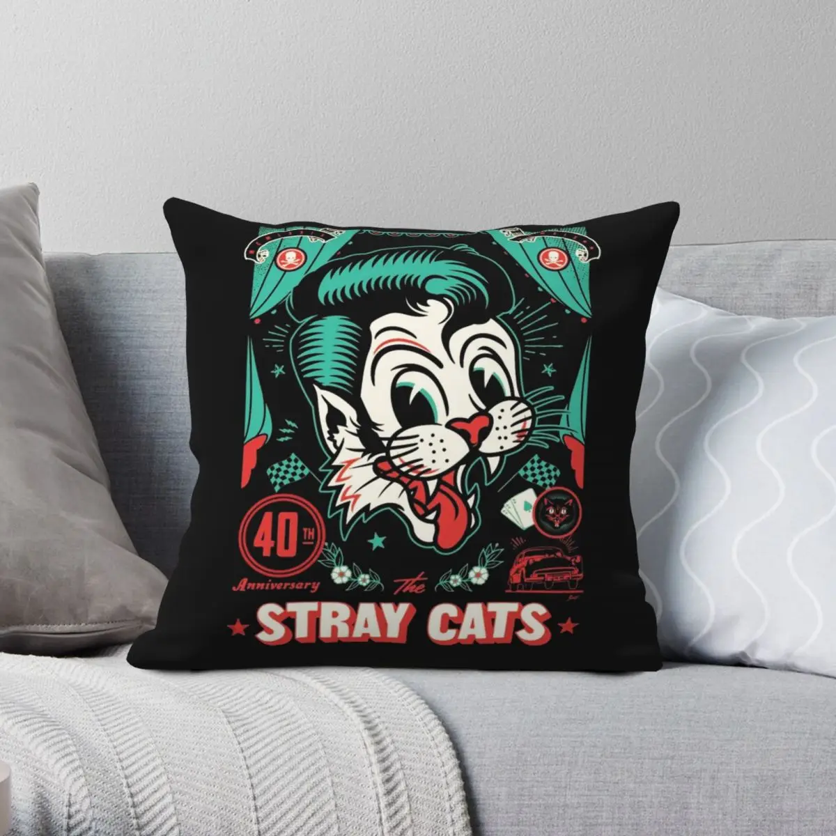 Stray Cats 40th Anniversary Square Pillowcase Polyester Linen Velvet Printed Zip Decor Pillow Case Room Cushion Cover