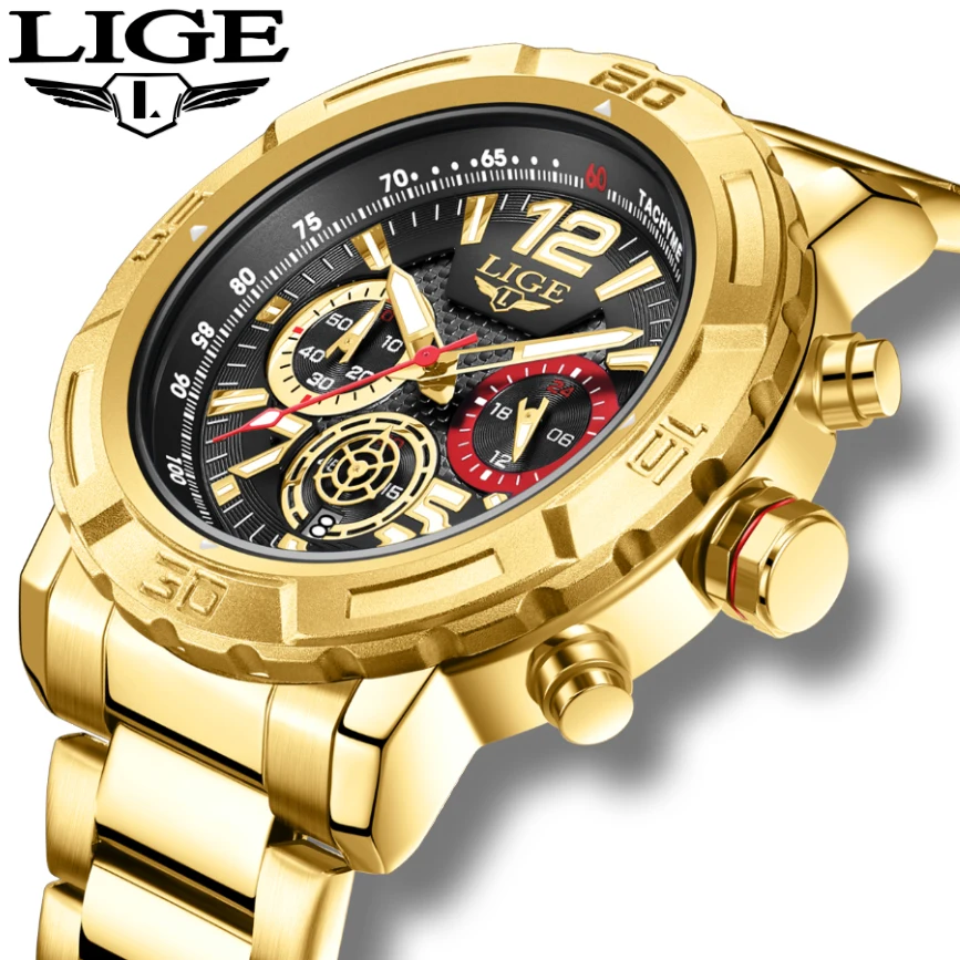 LIGE 2024 New Luxury Quartz Watch for Men Fashion Sport Luminous Chronograph Stainless Steel Wristwatch Auto Date Male Clock