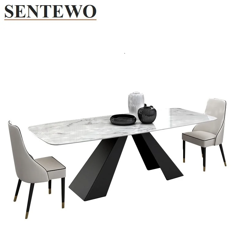 SENTEWO Ltalian Marble Kitchen Dining Tables With Chairs Carbon Steel Frame Dinner Table Chair Set Furniture Meuble De Cuisine