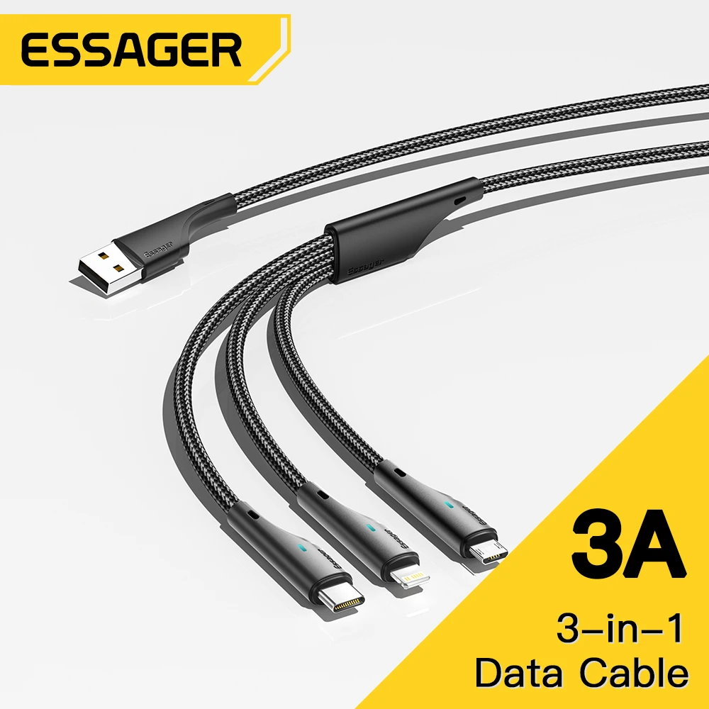 

Essager 3 in 1 USB Type C Cable Micro USB Wire Charger For iPhone 14 13 12 X Pro Max Samsung Xiaomi PCPO Mobile Phone Data Cord