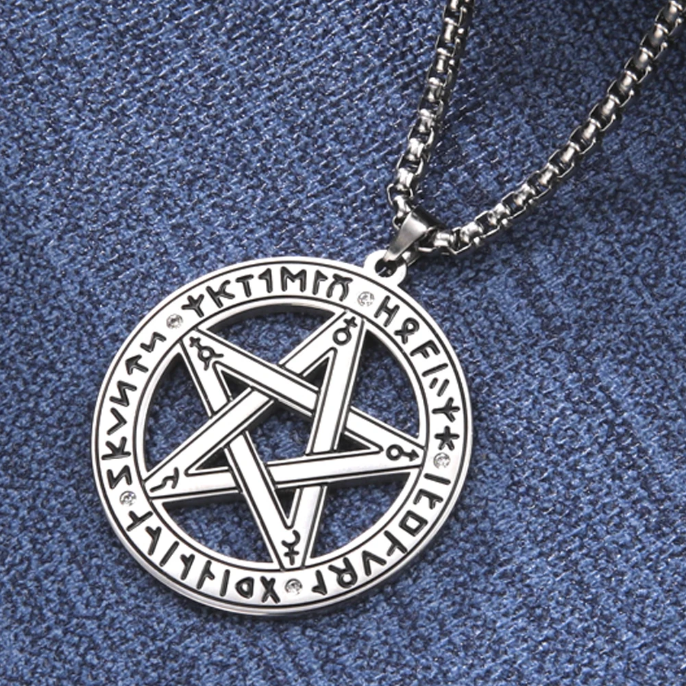 Dawapara Runes Futhark Pentagram Necklace Triquetra Trinity Knot Triple Spiral Pendant Stainless Steel Religious Gift