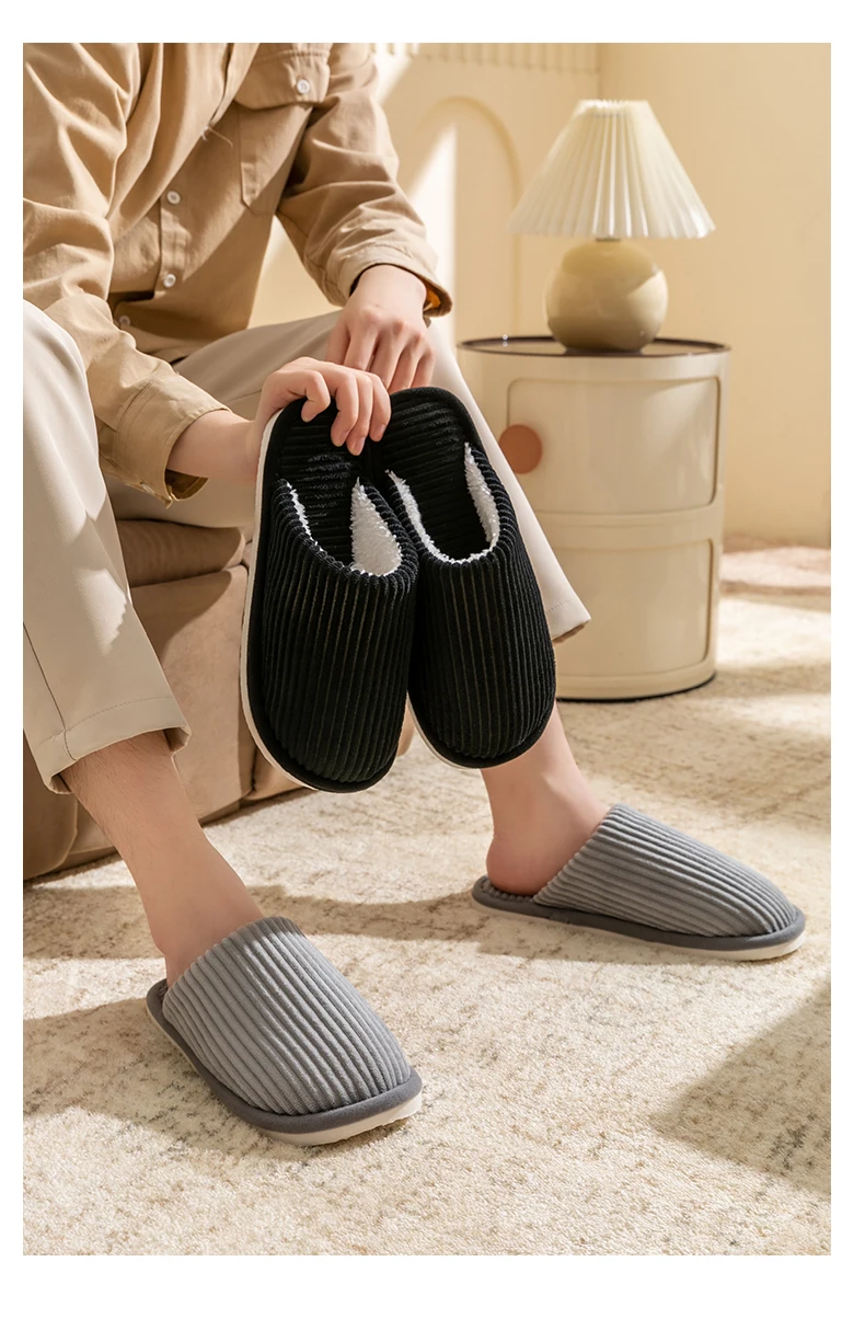 Winter warme Plüsch Herren Hausschuhe rutschfeste weiche Schuhe Komfort flache Ferse Indoor Schlafzimmer Paar Hausschuhe für Zuhause Schuhe im Herbst – Detail 5