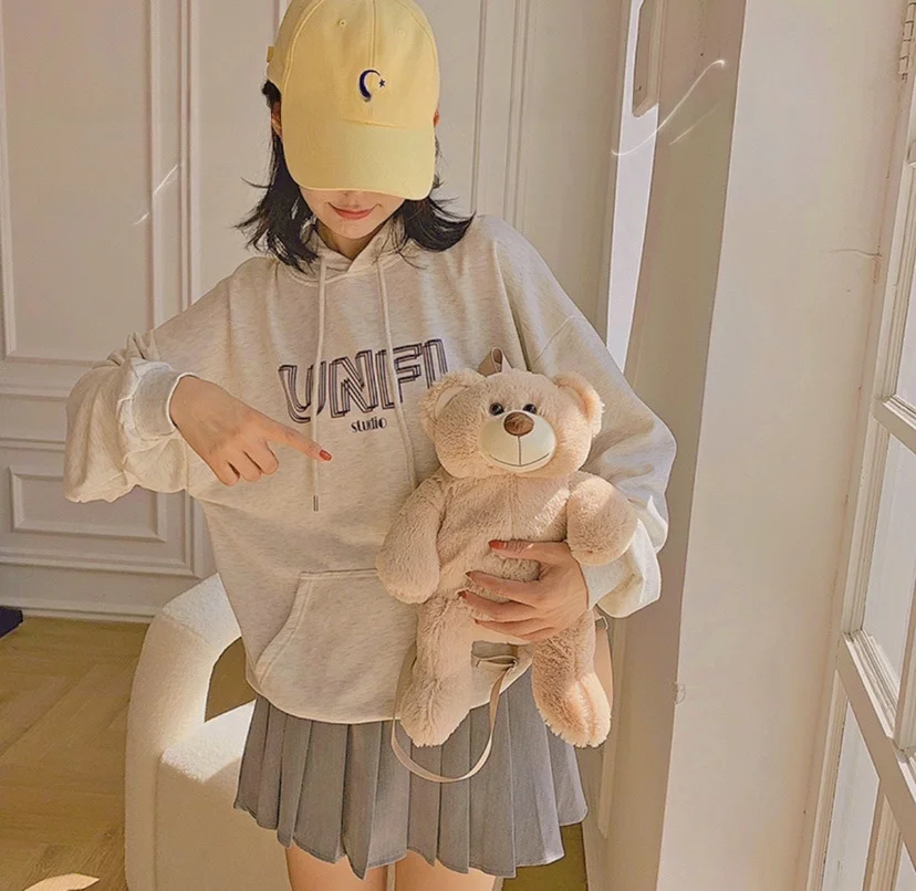 Mochila de Pelúcia de Urso Fofa Presente de Aniversário Bolsa de Urso Cartoon Bolsa de Ombro para Meninas Jovens Bolsa de Tam...