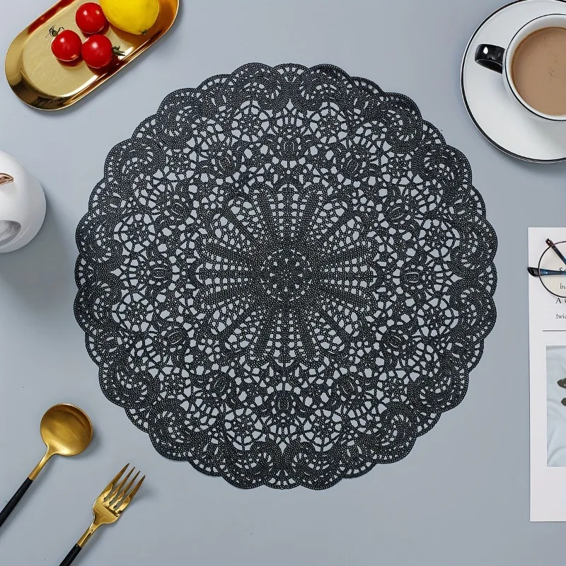 4pcs Placemat Circular Cutout  Lace Table Mat Kitchen Decor Dinner Table Accessories Heatproof Bowl Plate Protector
