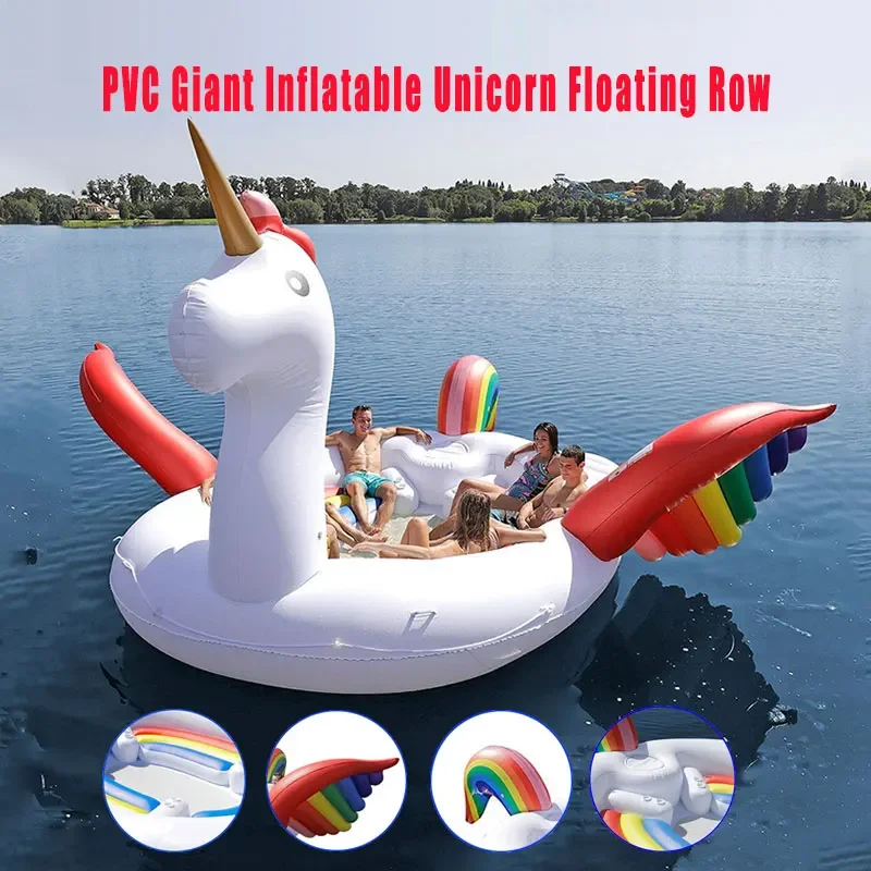 2025 New Oversized PVC Inflatable Unicorn Float Rowing Party For 6-8person Giant Water Toy Floating Row Animal Boat Floating Row