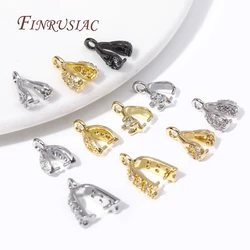 18K Gold Plated Micro Pave CZ Pinch Bail Gold Plated Pendant Clip,Gold Pendant Connector Pinch Clip For Necklace Making Findings