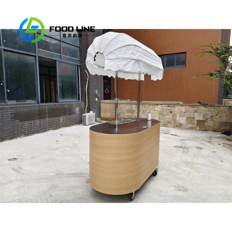 Customized Portable Mini Push Cart Commercial Street Snack Ice Cream Mobile Food Display Cart with Adjustable Shelves
