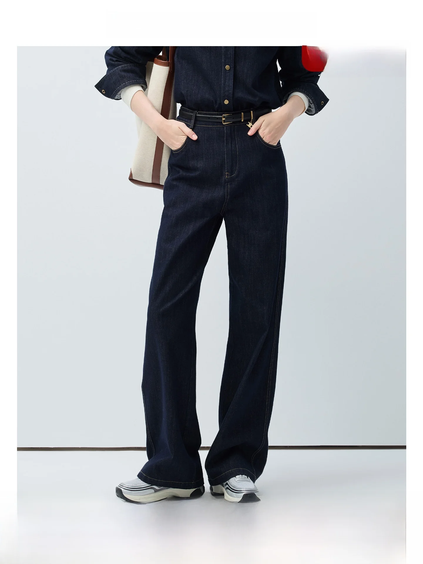 

Deep Blue Wide Leg Straight Cut Jeans Women's Spring Fashion VEGA CHANG Commute Style High Waist Zipper High Quality Ladies J...