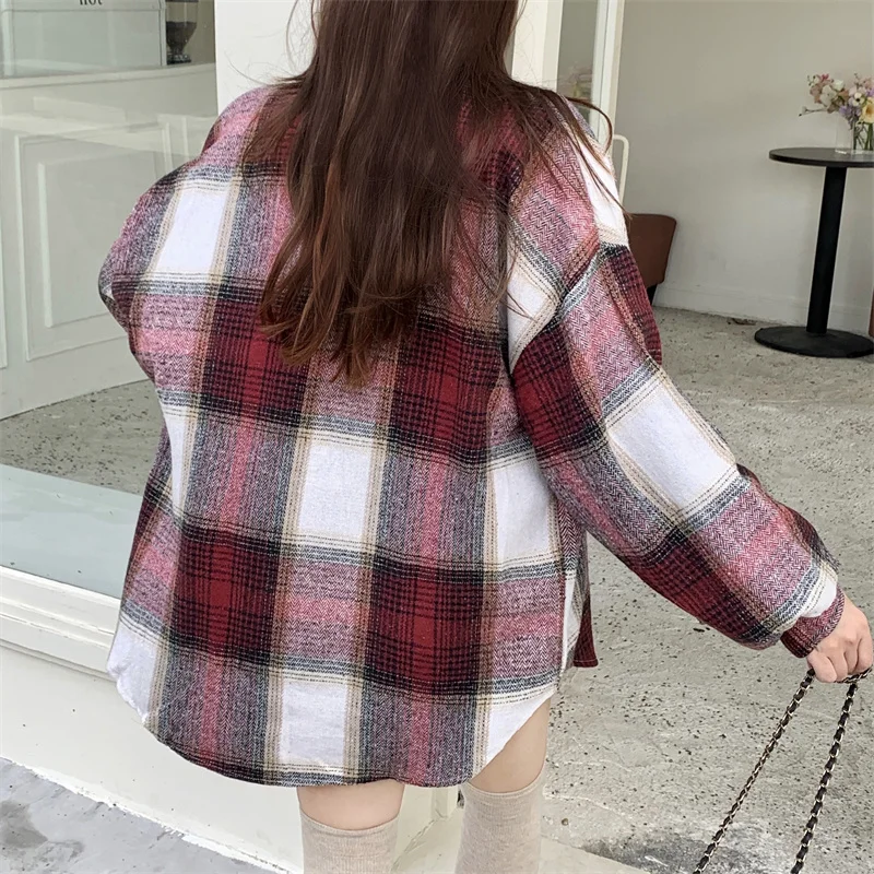 AOSSVIAO 2023 Herbst Winter Neue Casual Shirt Frauen Dicke Wolle Plaid Bluse Lose Lange Ärmeln Tops Lange Shirts