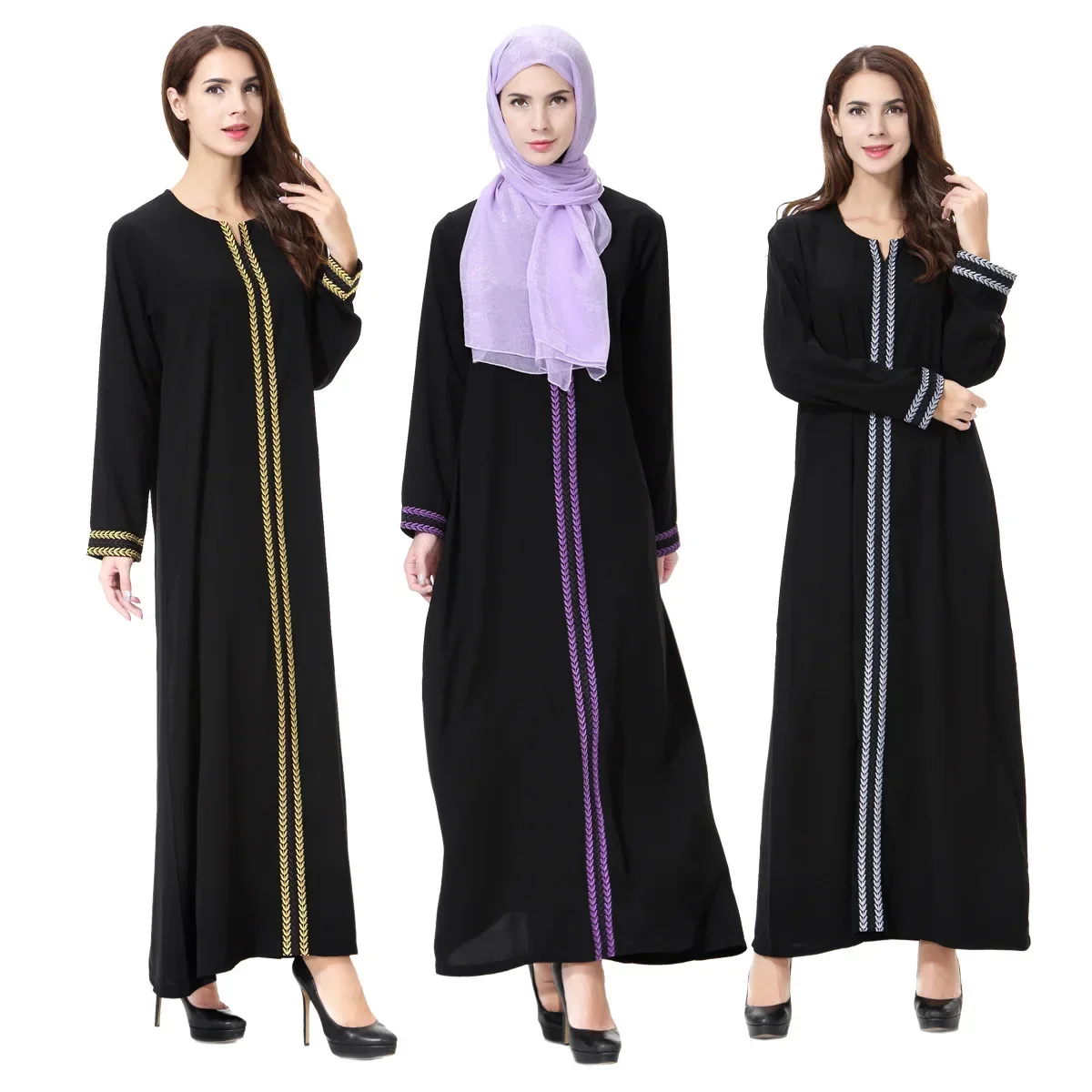 

Round Neck Ladies Dress Middle Eastern Dubai Turkey Solid Daily Robe Women's Muslim Basic Liturgy Abaya Long Sleeve Inner Cloth