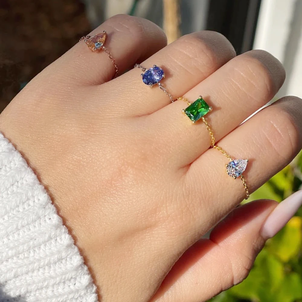 Herz Oval Runde Zirkon Charms Finger Ringe Für Frauen Verstellbare Öffnung Kette Hochzeit Party Ring Schmuck Geschenk