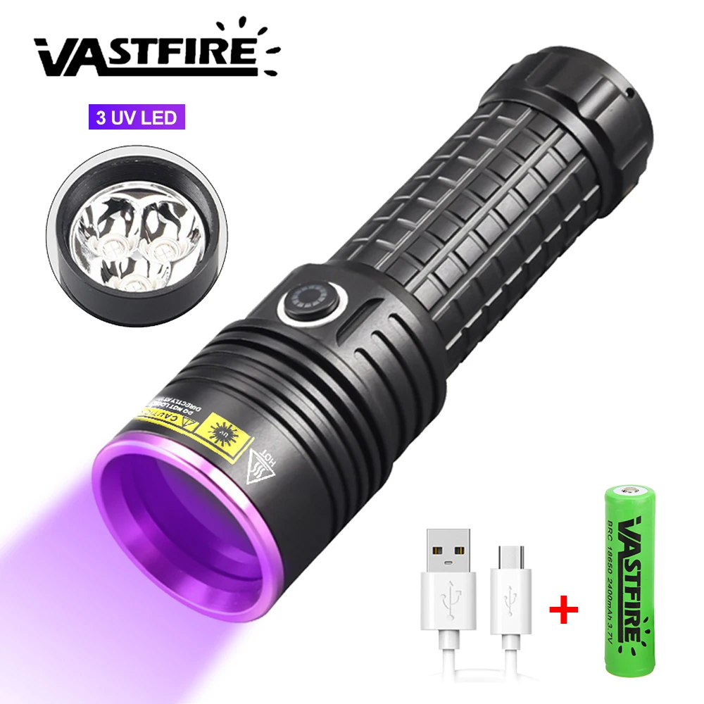 30W UV Flashlight 365nm Ultra Violets Blacklight UV Lamp Pet Dog Stains Detector Banknote Inspect Hunting Blood Tracking Light